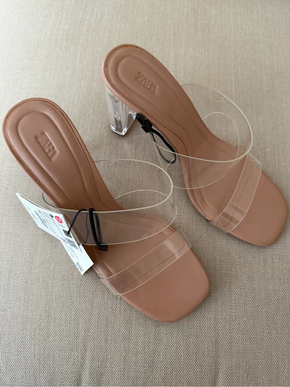 NWT ZARA Nude Clear-Strap Block Heels